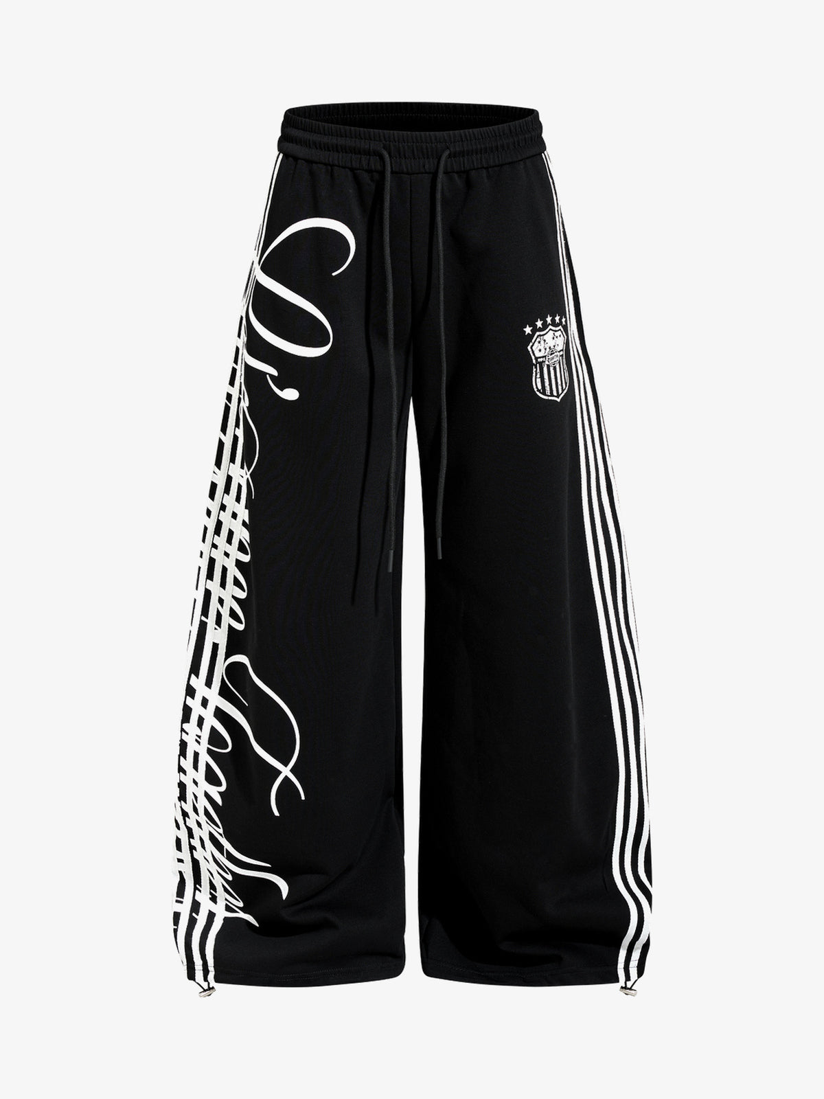 OREETA VERTICAL SCRIPT STRIPE SWEATPANTS; Black; front view