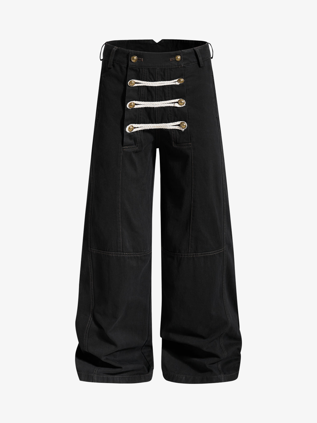 OREETA LACE UP WAIST PANTS; Black; front view