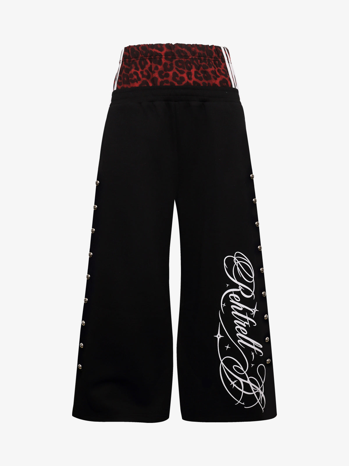 REHTRELT LEOPARD WAIST SCRIPT SWEATPANTS; Black; front view