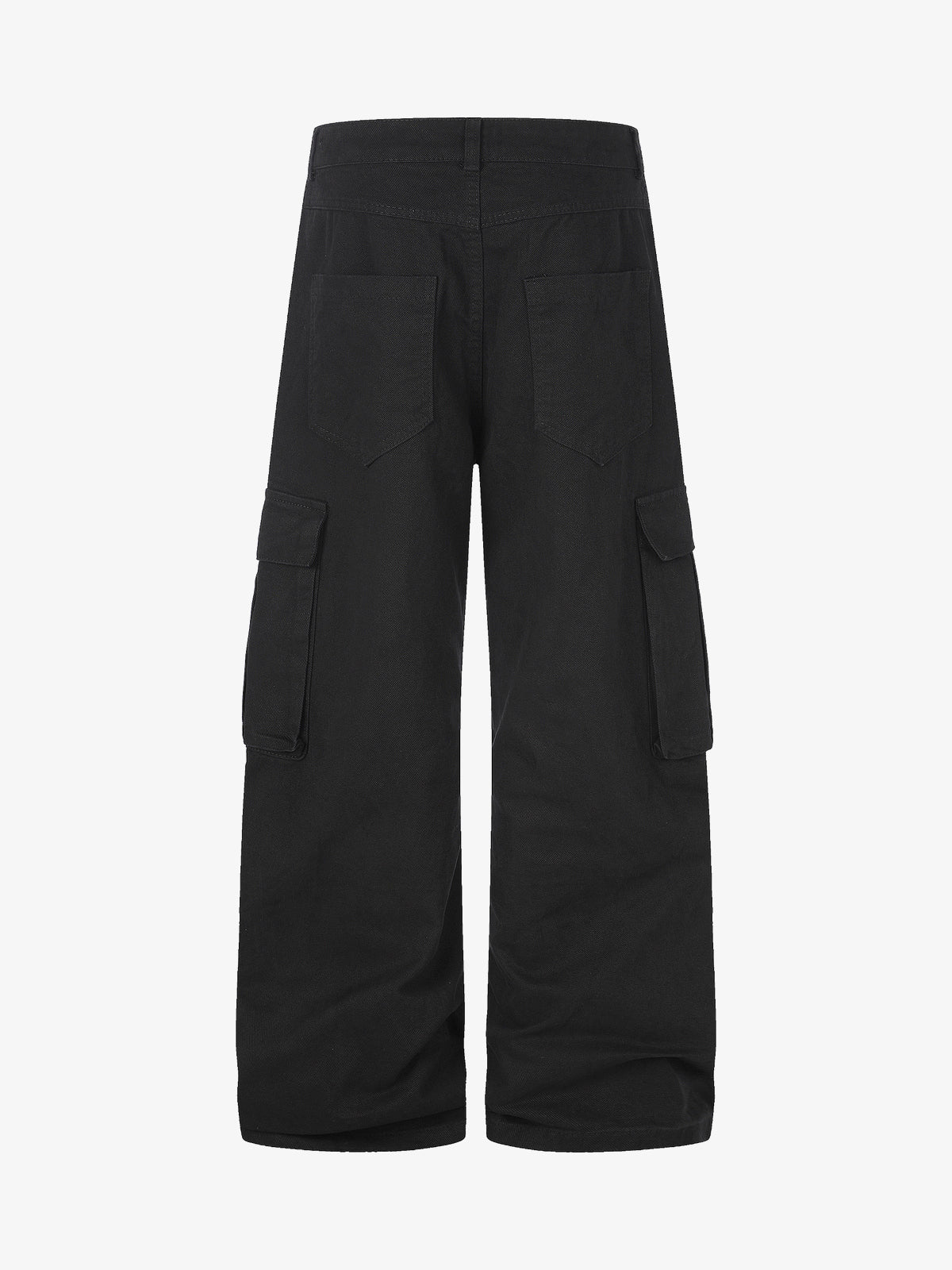 RVNTENG BELT PRINT BAGGY BARREL PANTS; Black; back view