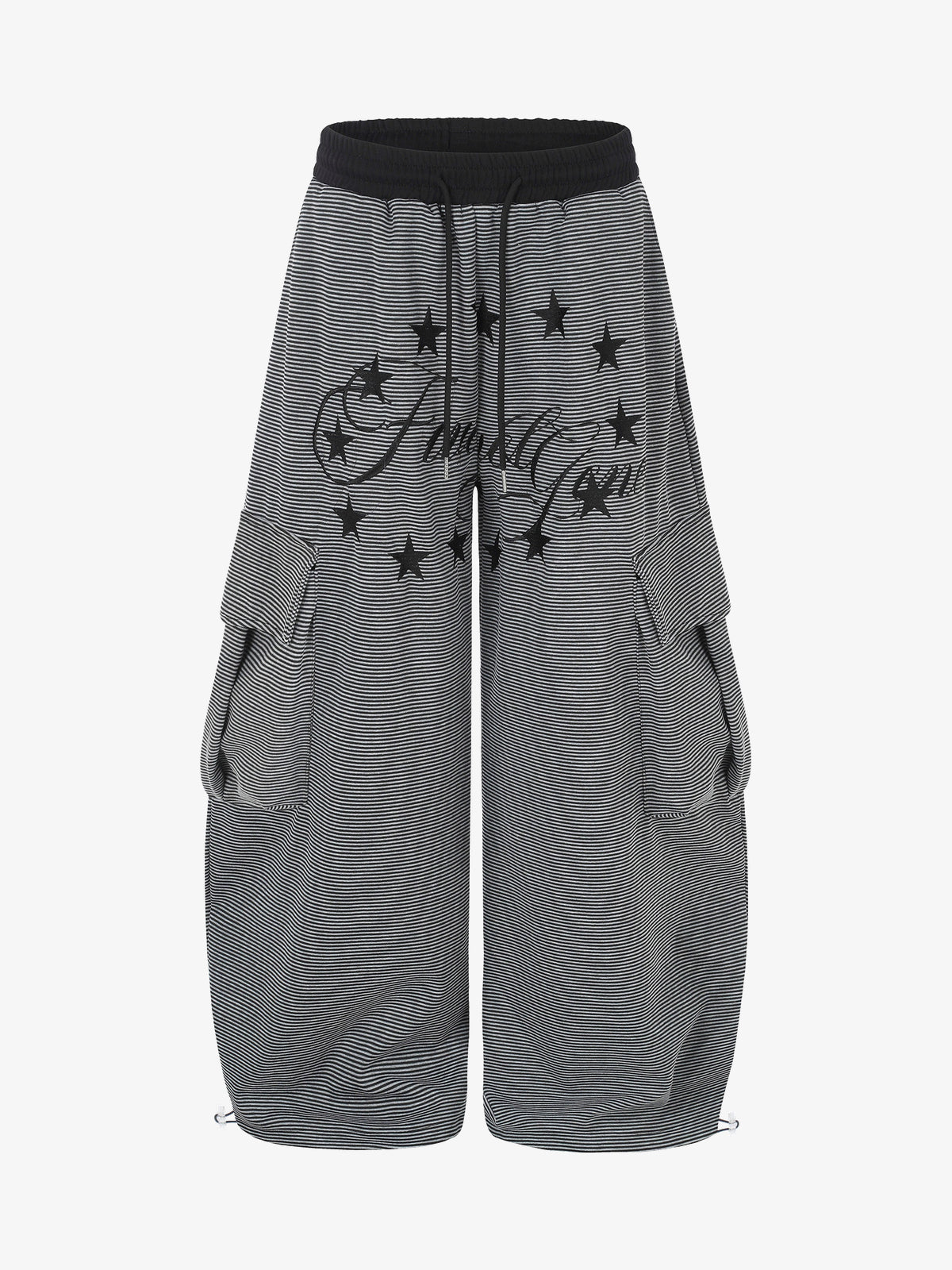 RVNTENG STAR STRIPE CARGO PANTS; Black; front view