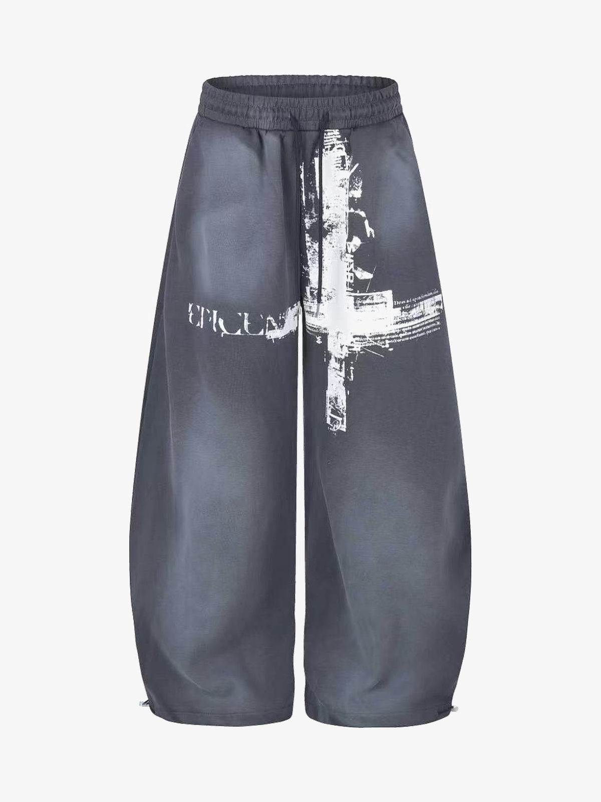 RVNTENG GRAPHIC WASHED SWEATPANTS; Gray; front view