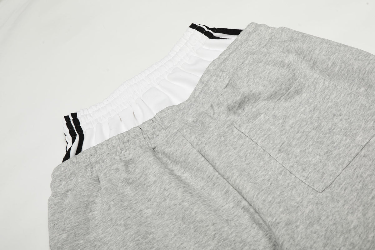 SEVEERS LAYERED WAIST DRAWSTRING SWEATPANTS; Gray; garment construction detail