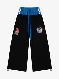 SEVEERS LAYERED WAIST DRAWSTRING SWEATPANTS; Black; front view