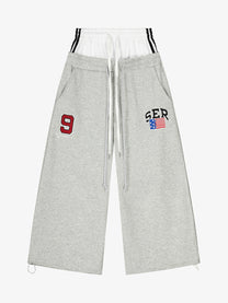 SEVEERS LAYERED WAIST DRAWSTRING SWEATPANTS; Gray; front view