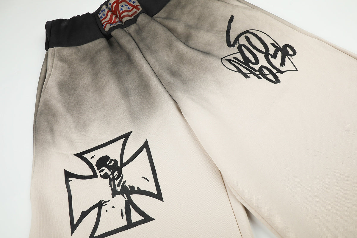 SEVEERS GRADIENT CROSS GRAPHIC SWEATPANTS; Apricot; design detail