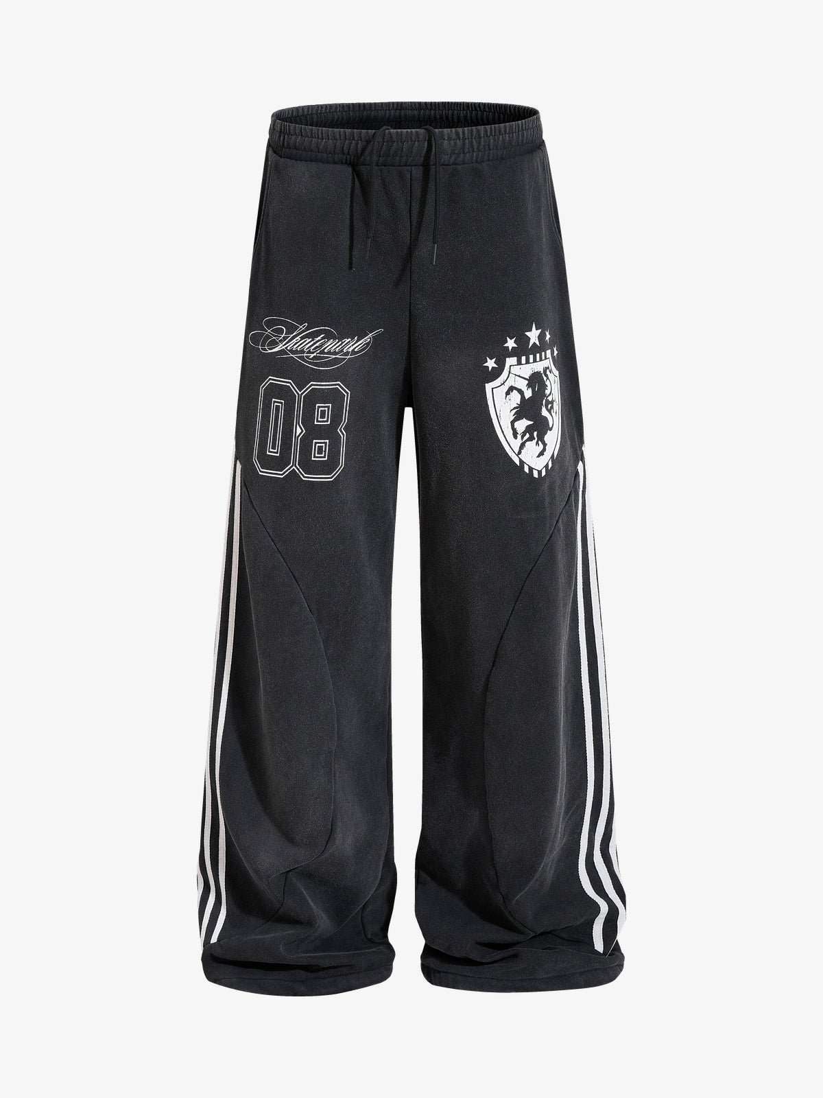 SKATE PARK NUMBER 08 SIDE STRIPE PANTS; Black; front view