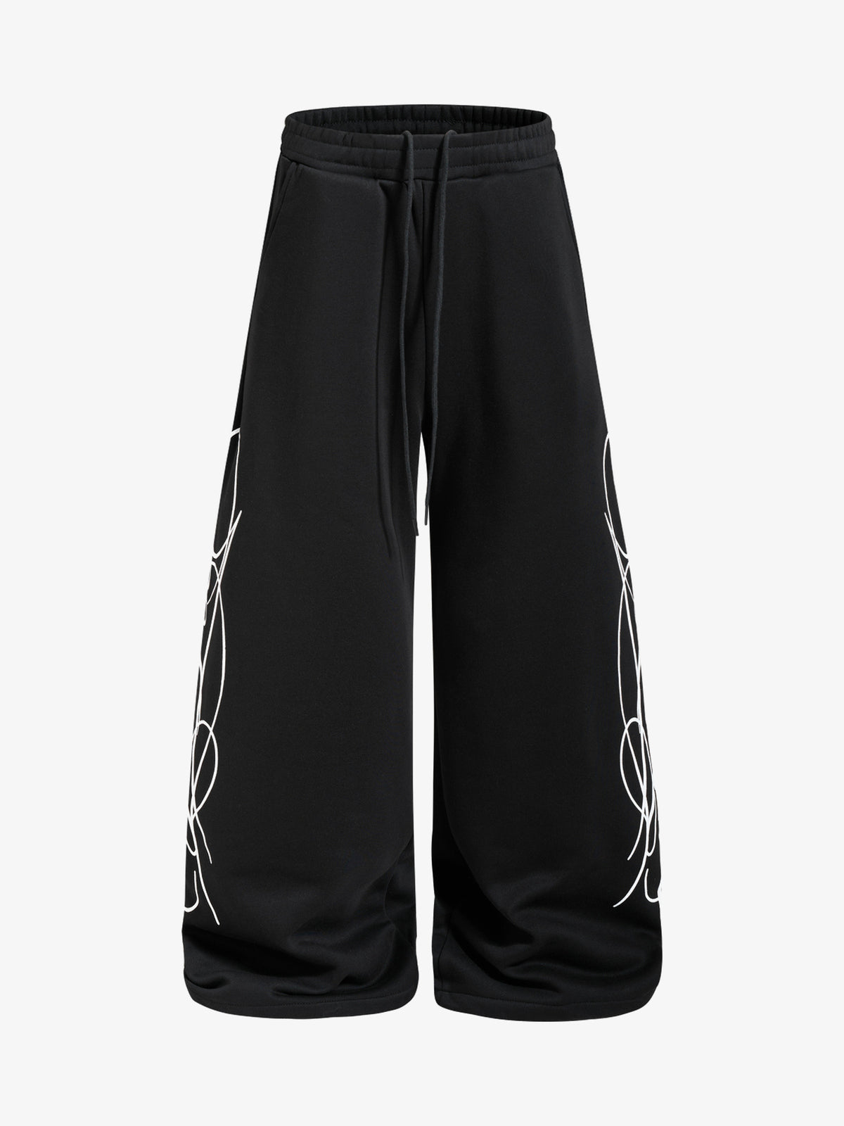 SKATE PARK CAMO DRAWSTRING BAGGY SWEATPANTS; Black; front view