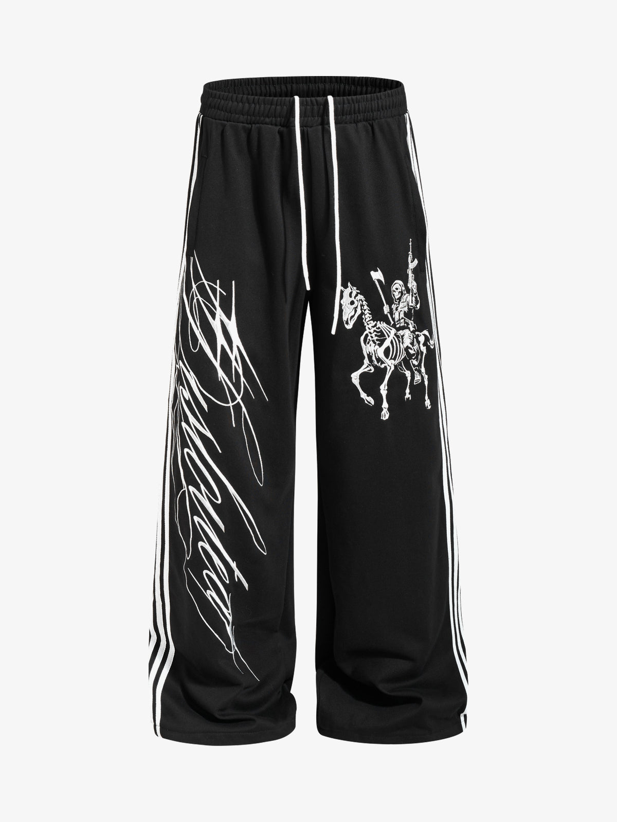 SKATE PARK UNDEAD KNIGHT WIDE LEG SWEATPANTS; Black; front view
