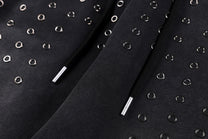 SMK MADE STUDDED WASHED WIDE LEG PANTS; Black; design detail