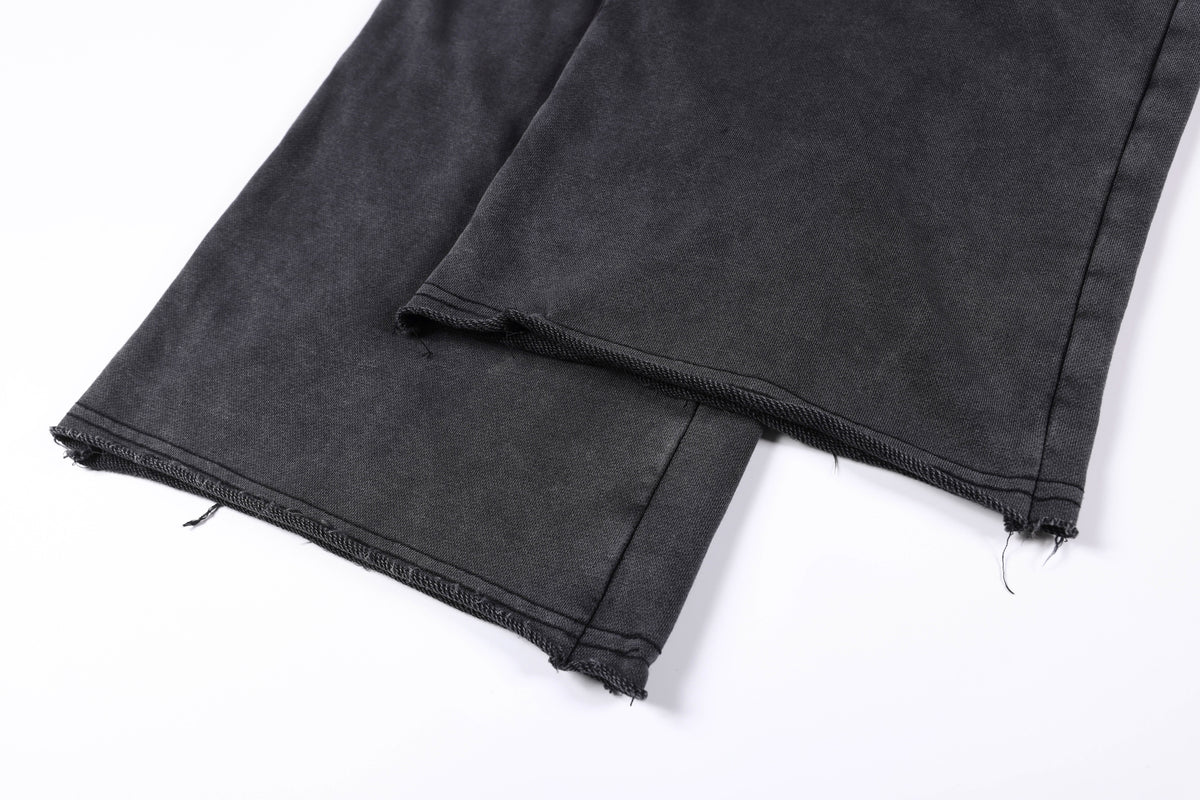 SMK MADE STUDDED WASHED WIDE LEG PANTS; Black; garment construction detail