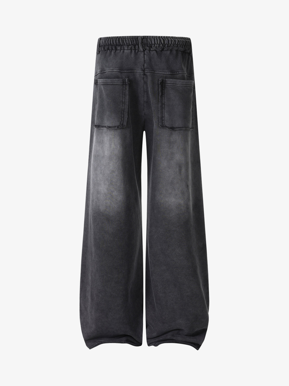SMK MADE STUDDED WASHED WIDE LEG PANTS; Black; back view