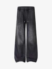 SMK MADE | STUDDED WASHED WIDE LEG PANTS
