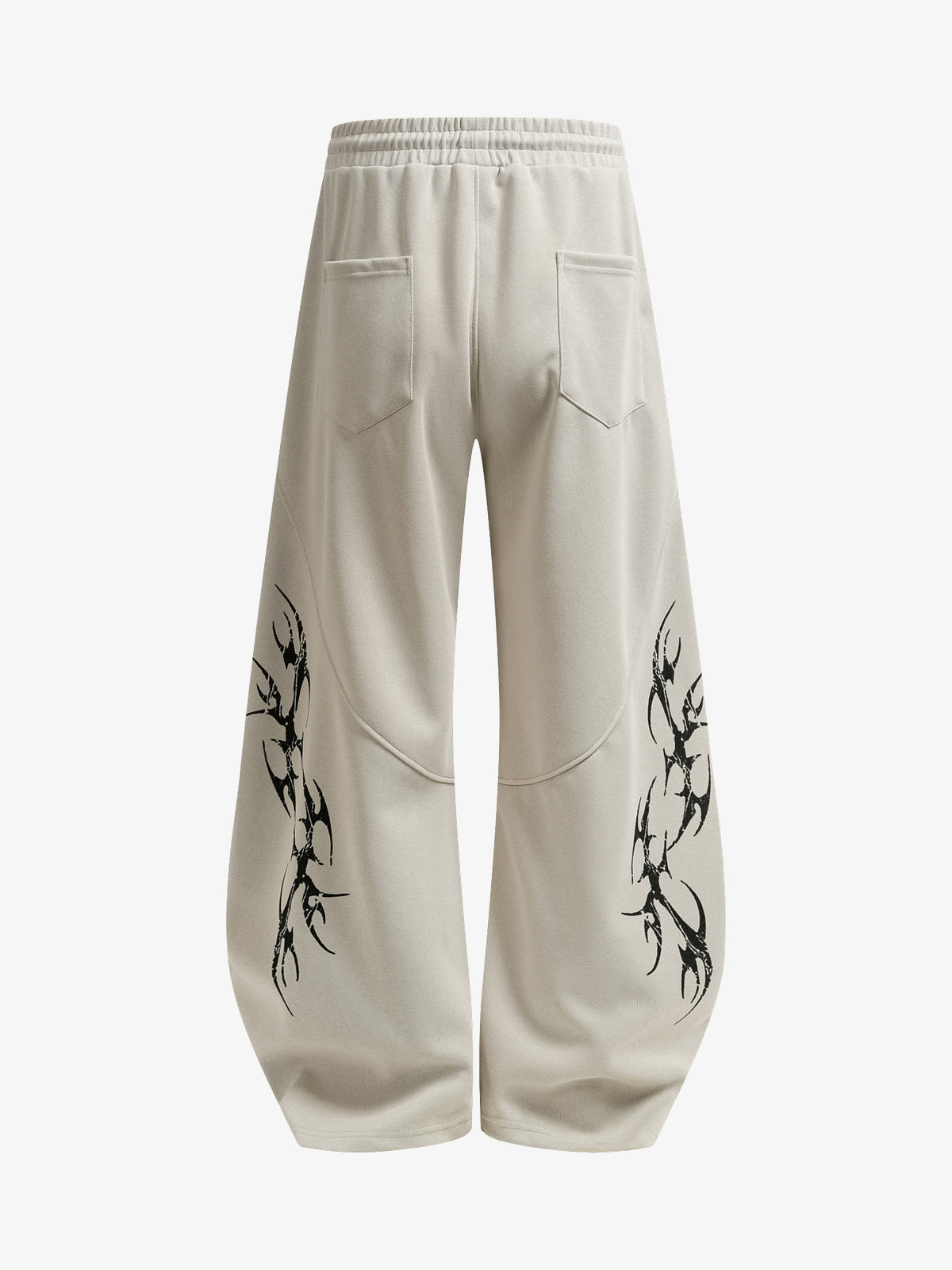 SMK MADE THORN PRINT BAGGY BARREL SWEATPANTS; Beige; back view