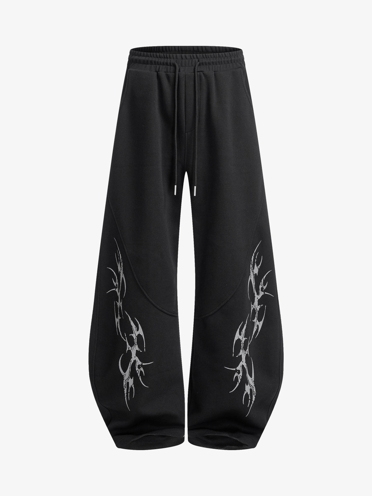SMK MADE THORN PRINT BAGGY BARREL SWEATPANTS; Black; front view
