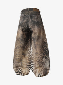 VLEX OFFICIAL ABSTRACT POSTER PRINT PANTS; Brown; back view