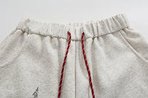 VLEX OFFICIAL HORSE PATCH GRAPHIC SWEATPANTS; Oatmeal Gray; garment construction detail