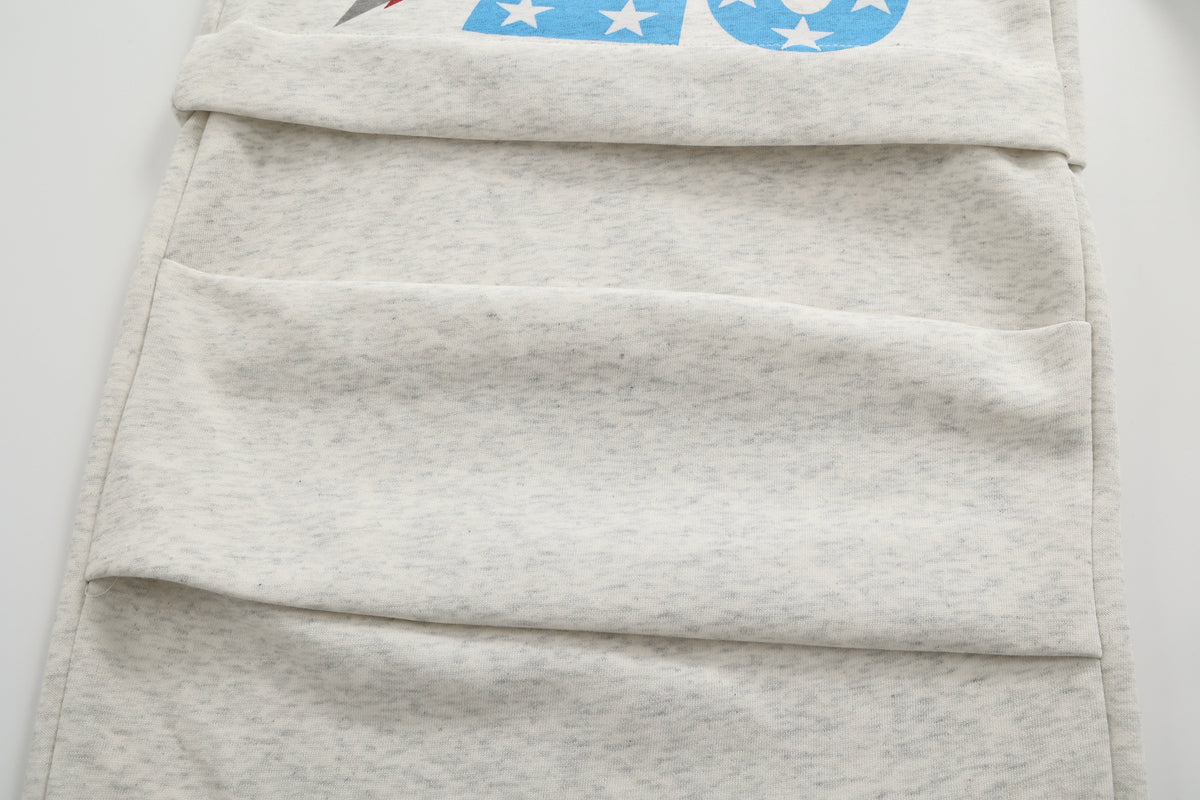VLEX OFFICIAL HORSE PATCH GRAPHIC SWEATPANTS; Oatmeal Gray; garment construction detail