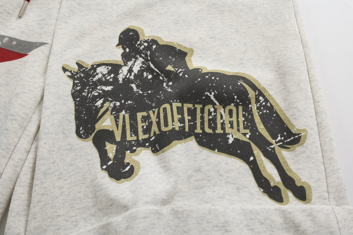 VLEX OFFICIAL HORSE PATCH GRAPHIC SWEATPANTS; Oatmeal Gray; design detail