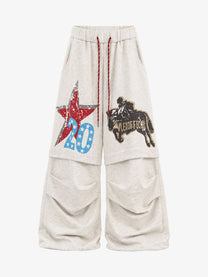 VLEX OFFICIAL HORSE PATCH GRAPHIC SWEATPANTS; Oatmeal Gray; front view