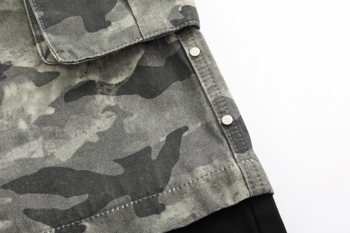 VLEX OFFICIAL CAMO CONTRAST HEM PANTS; Camouflage; garment construction detail