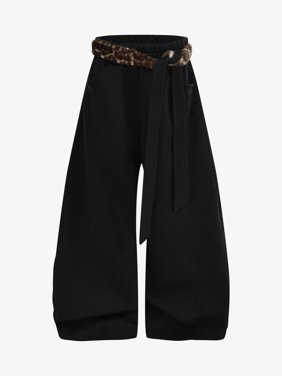VLEX OFFICIAL BELTED WAIST WIDE PANTS; Black; front view