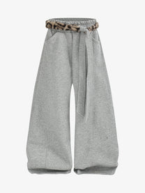 VLEX OFFICIAL BELTED WAIST WIDE PANTS; Gray; front view