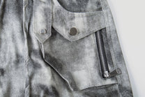ZHANLAI DISTRESSED MULTI POCKET CARGO PANTS; Charcoal Gray; garment construction detail
