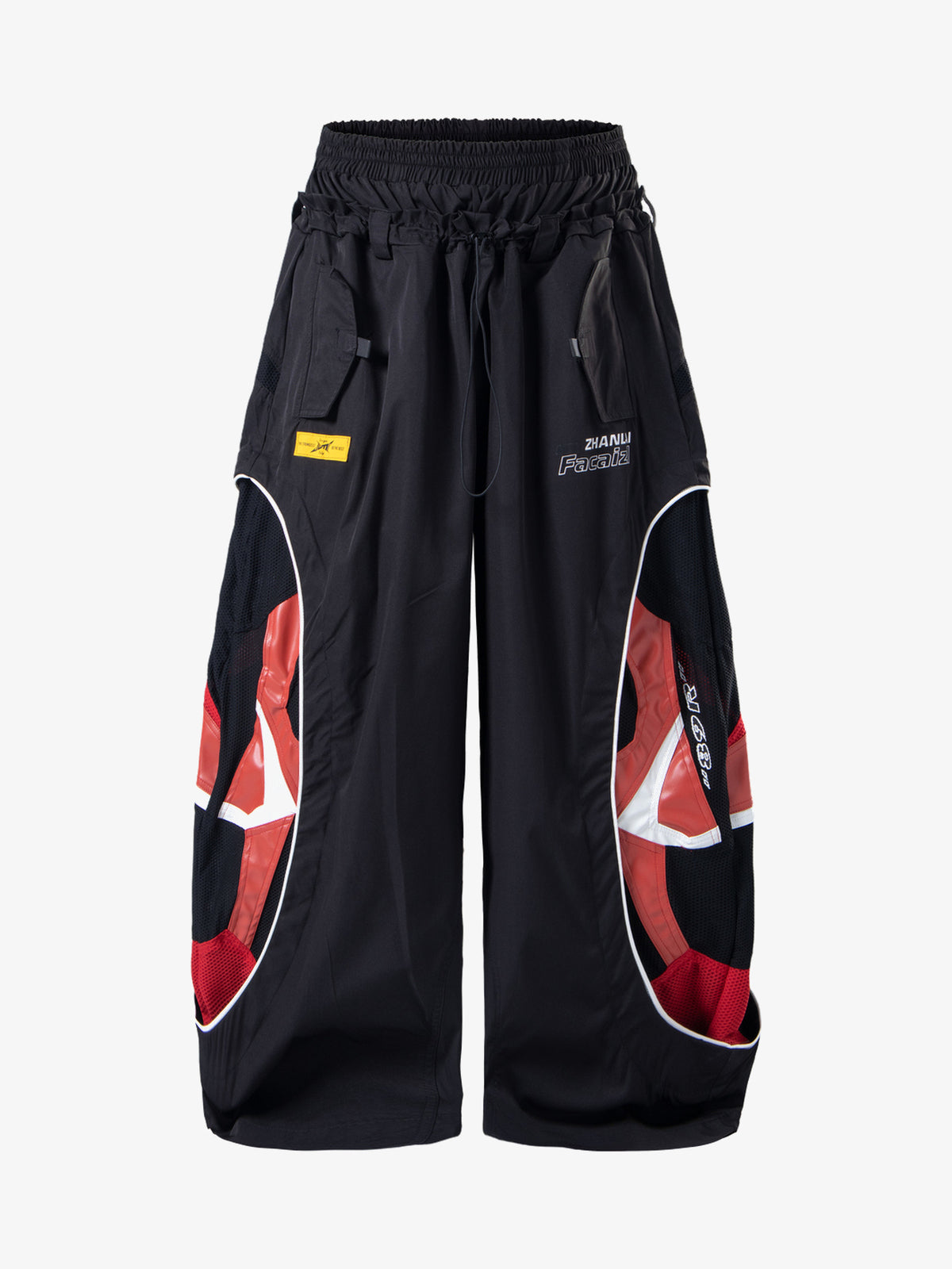 ZHANLAI COLORBLOCK CARGO WIDE LEG PANTS; Black; front view