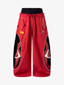 ZHANLAI COLORBLOCK CARGO WIDE LEG PANTS; Red; front view