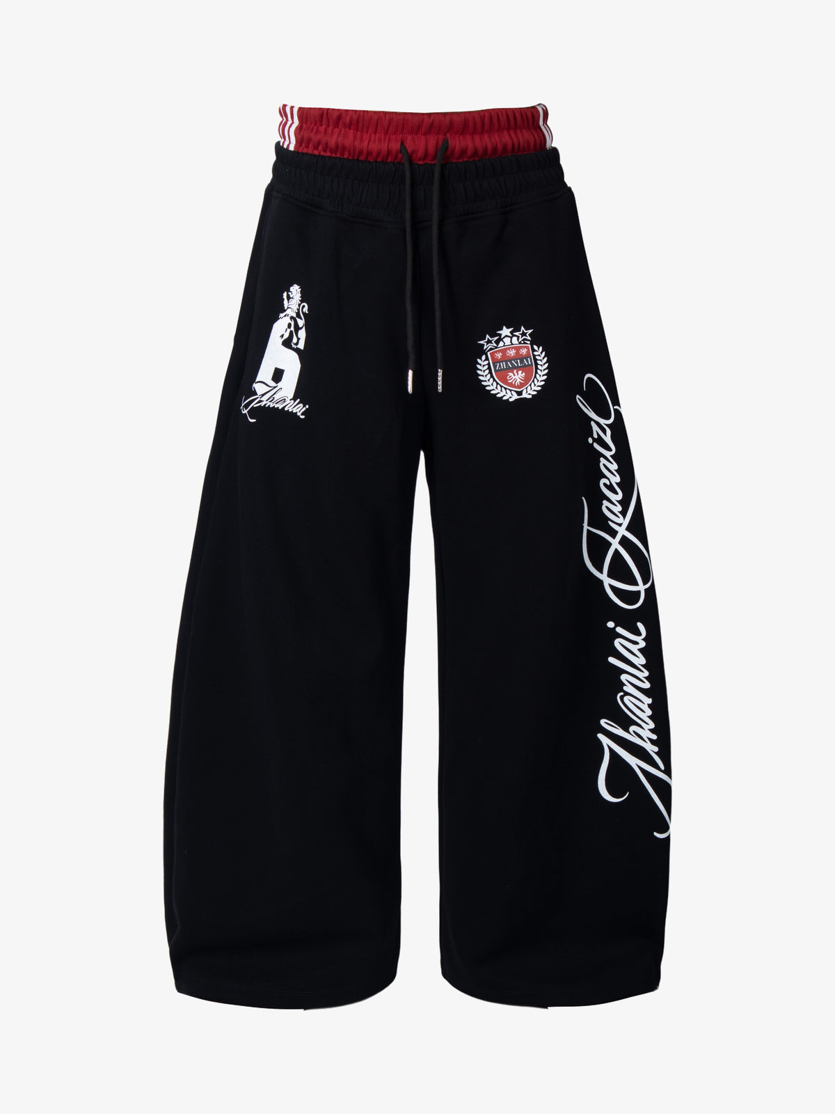 ZHANLAI RACING CREST GRAPHIC SWEATPANTS; Black; front view