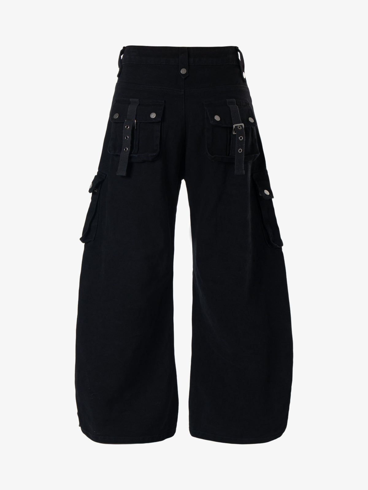 ZHANLAI STRAPPED CARGO POCKET PANTS; Black; back view
