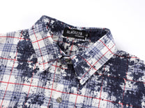 BLACK E78 SPLATTER PRINT PLAID SHIRT; White; garment construction detail