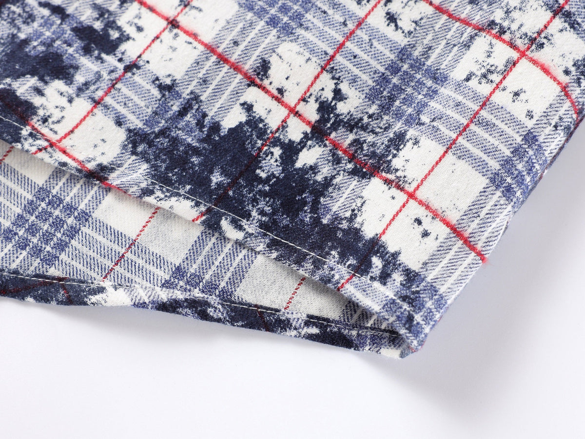 BLACK E78 SPLATTER PRINT PLAID SHIRT; White; fabric detail