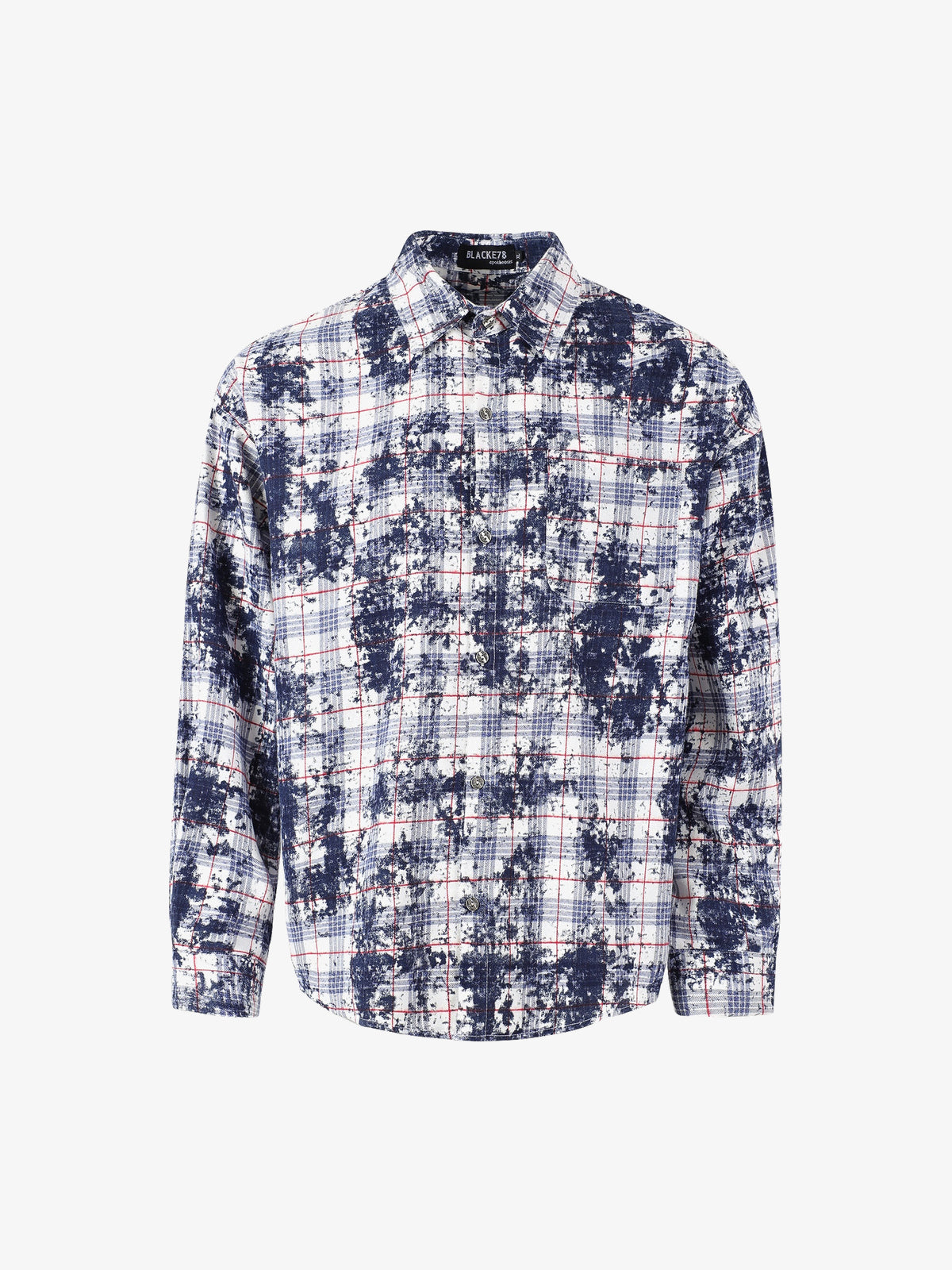 BLACK E78 SPLATTER PRINT PLAID SHIRT; White; front view