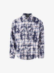 BLACK E78 SPLATTER PRINT PLAID SHIRT; White; front view