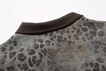 CHAN YOOU LEOPARD PRINT POLO SHIRT; Gray Leopard; garment construction detail