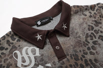CHAN YOOU LEOPARD PRINT POLO SHIRT; Gray Leopard; garment construction detail