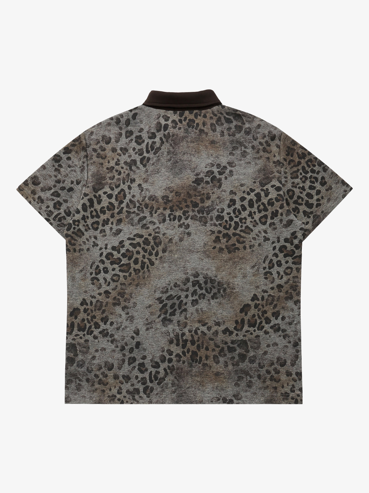 CHAN YOOU LEOPARD PRINT POLO SHIRT; Gray Leopard; back view