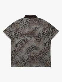 CHAN YOOU LEOPARD PRINT POLO SHIRT; Gray Leopard; back view