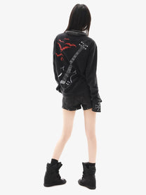 DETW SKULL HORSE EMBROIDERED POLO SHIRT; Black; model view