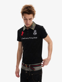 DETW CAMO HORSE GRAPHIC POLO SHIRT; Black; model view