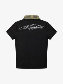 DETW CAMO HORSE GRAPHIC POLO SHIRT; Black; back view
