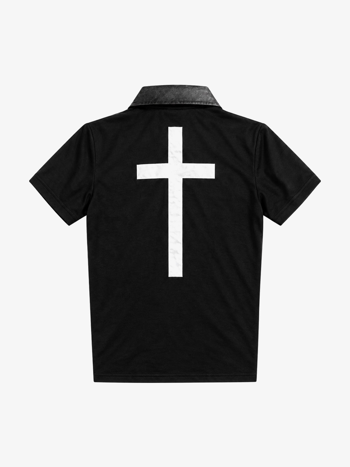 DETW METAL BUTTON GRID POLO SHIRT; Black; back view