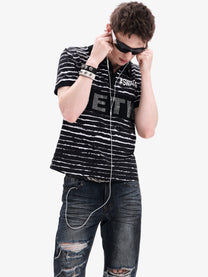 DETW SCRIPT STRIPE POLO SHIRT; Black; model view