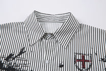MCCNN CROSS GRAPHIC LAYERED PINSTRIPE SHIRT; White; garment construction detail