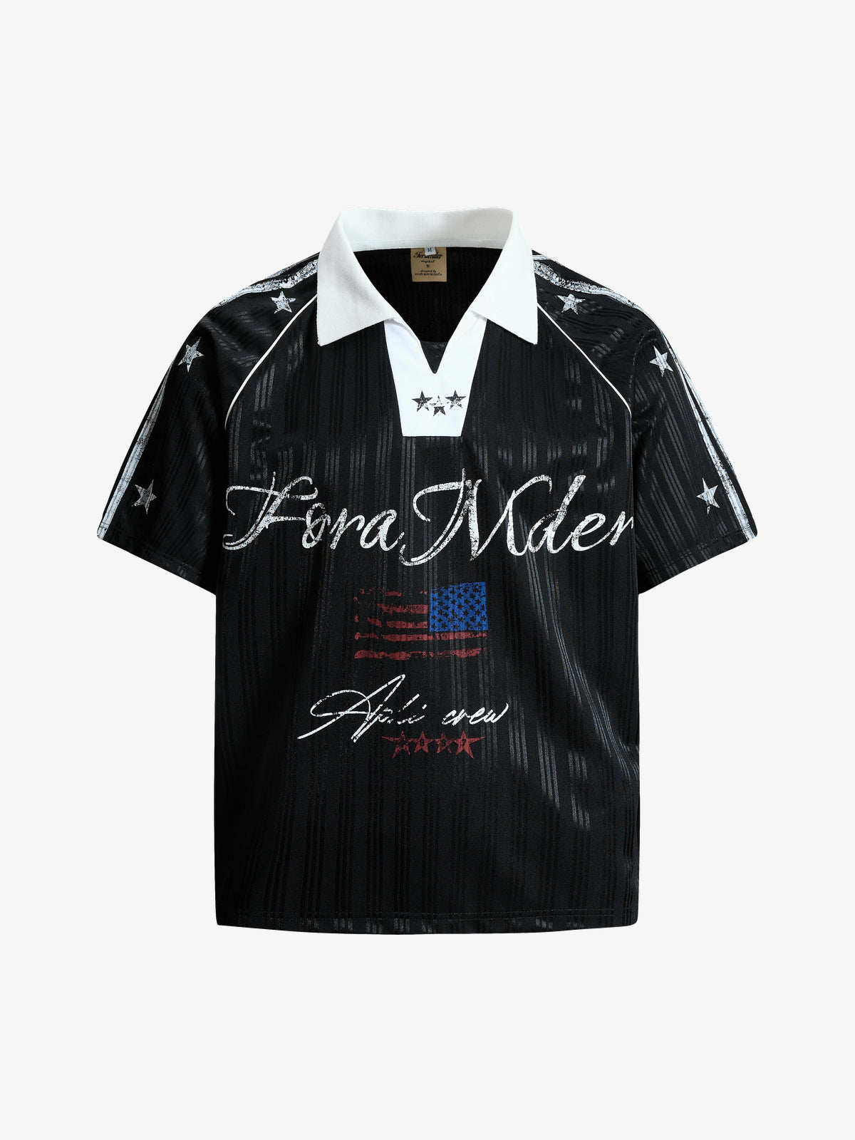 OREETA RACING SCRIPT PANEL POLO SHIRT; Black; front view
