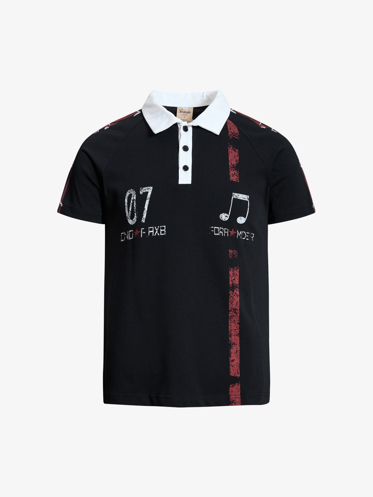 OREETA MUSIC NOTE STRIPE POLO SHIRT; Black; front view
