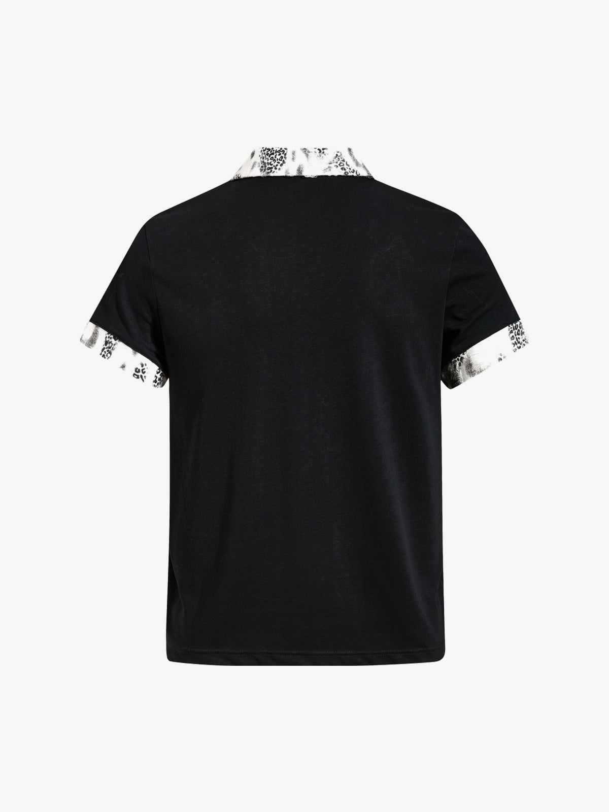 OREETA STUDDED LACE-UP LEOPARD-TRIM POLO SHIRT; Black; back view