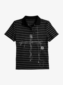 PAIKI HEADPHONE CROSS STRIPED POLO SHIRT; Black; front view